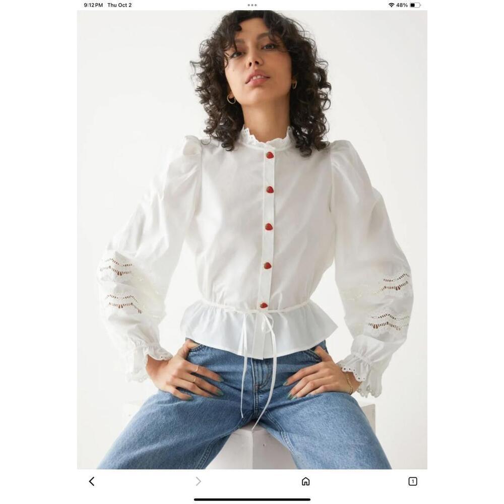 NWOT & Other Stories White Poplin button down strawberry buttons sz I